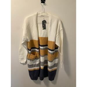 NWT Blooming Jelly Multi-Color Striped Cardigan with Pockets-Size L